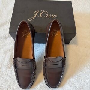J. Crew Men's Dark Walnut Leather Penny Loafers size 11. NIB